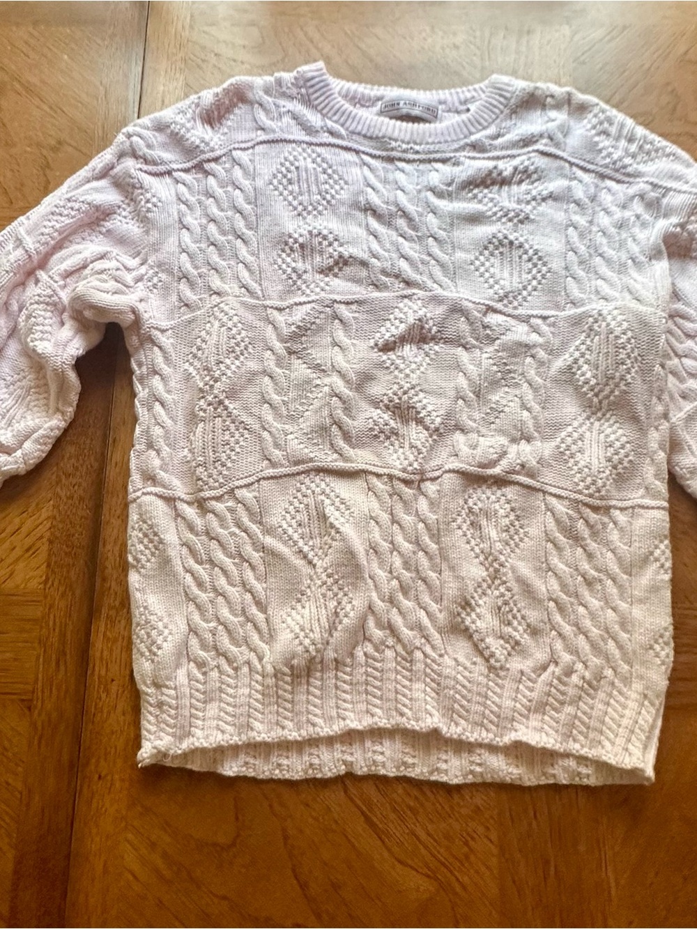 Cable Knit Crewneck Sweater - Pale Pink - 100% Cotton- XL